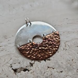 Vintage Two-Tone Sterling Silver And Hammered Copper Pendant